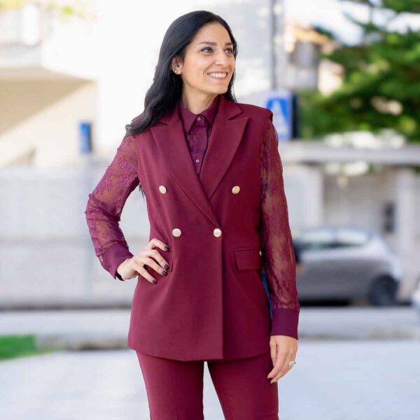 ERICA BELLUCCI – Gilet Lungo Doppiopetto Borgogna